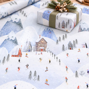 Kerstsneeuw Geitenberg Skiërs Cadeaupapier