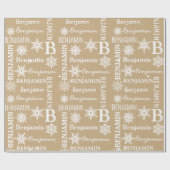 Kerstsneeuw Herhalende Naam Gepersonaliseerde Kraf Cadeaupapier (Vlak)