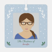 Kerstsneeuw & Holly aangepaste foto Ornament (Achterkant)