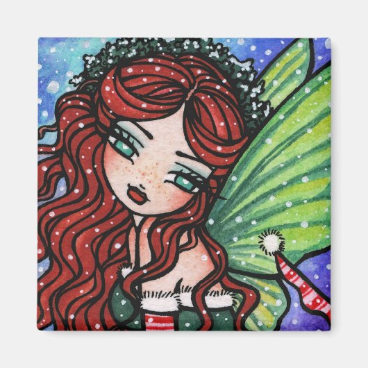 Kerstsneeuw Ierse Fae Fairy Art van Hannah Lynn Magneet (Voorkant)