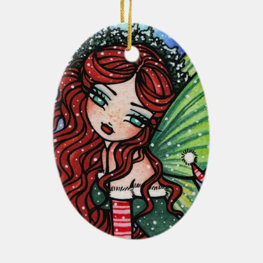 kerstsneeuw Irish Fae Fairy Art van Hannah Lynn Keramisch Ornament (Achterkant)