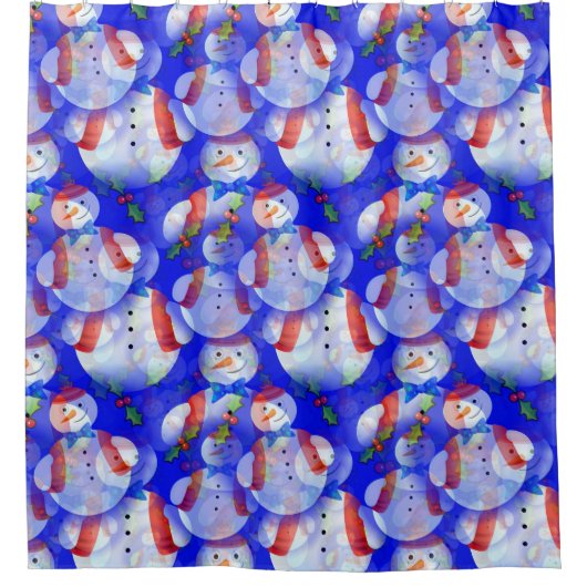 Kerstsneeuw Man op blauwe achtergrond Nieuwjaar Douchegordijn (Voorkant)