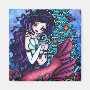 kerstsneeuw Mermaid Tree Art van Hannah Lynn Magneet