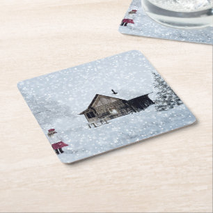Kerstsneeuw op de Cabin Kartonnen Onderzetters