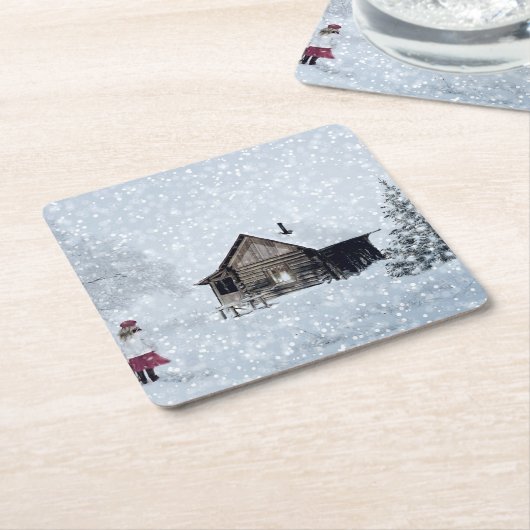 Kerstsneeuw op de Cabin Kartonnen Onderzetters (Schuin)