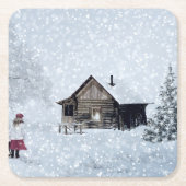 Kerstsneeuw op de Cabin Kartonnen Onderzetters (Voorkant)