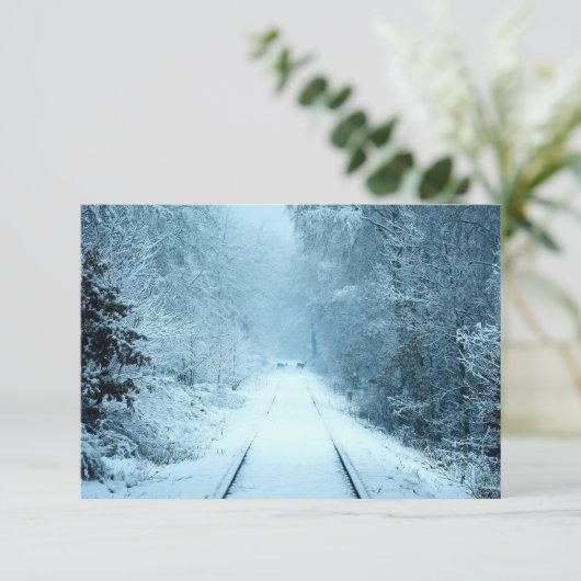 Kerstsneeuw op het spoor bedankkaart (Staand voorkant)