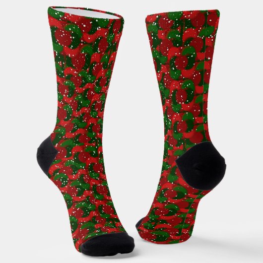 Kerstsneeuw op rood en groen sokken (Gebogen)