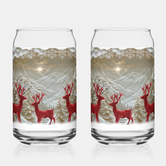 Kerstsneeuw Red Velvet Rendier Snowy Mountain Blikvorm Glas (Voorkant)