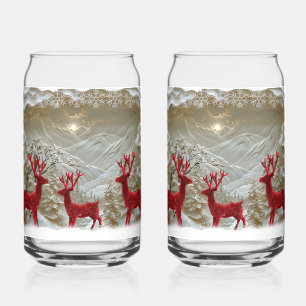 Kerstsneeuw Rode Fluwelen Rendier Besneeuwde Berg  Blikvorm Glas