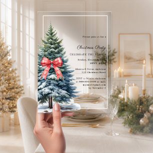 Kerstsneeuw rode tartan strik duidelijk Kerstfeest Acryl Uitnodigingen
