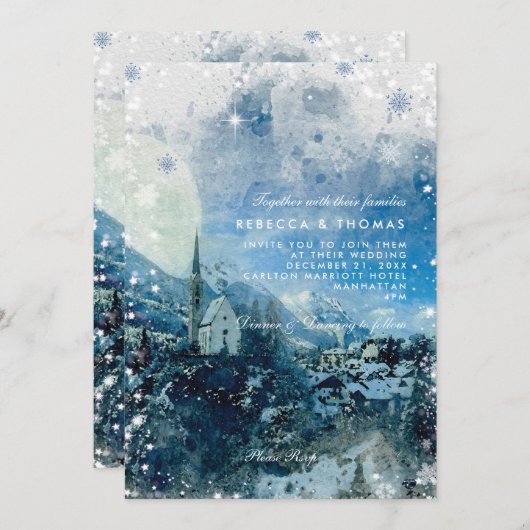 Kerstsneeuw scene wintervakantie bruiloft kaart (Voorkant / Achterkant)