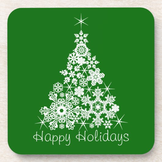 Kerstsneeuw schilfert boom groene set van 6 onderz bier onderzetter (Voorkant)