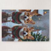 Kerstsneeuw vakantie Corgi Honden Legpuzzel (Horizontaal)