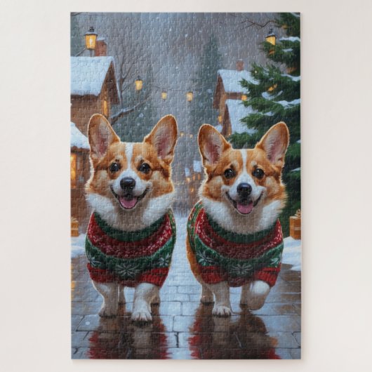 Kerstsneeuw vakantie Corgi Honden Legpuzzel (Verticaal)