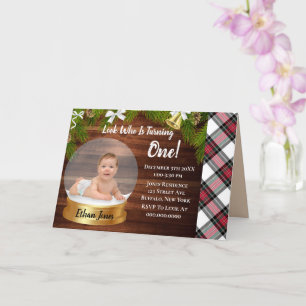 Kerstsneeuw Wereldbol Foto 1St Birthday Party Kaart