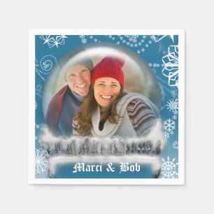 Kerstsneeuw Wereldbol Fotosjabloon aangepast Servetten