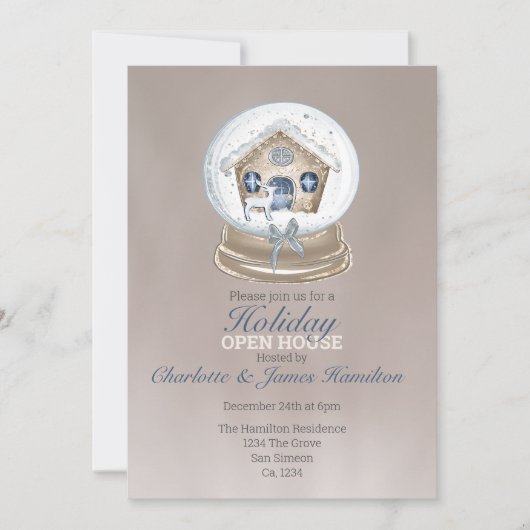 Kerstsneeuw Wereldbol Holiday Open House Kaart (Voorkant)