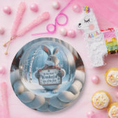 Kerstsneeuw Wereldbol met konijn Papieren Bordje (Feest)