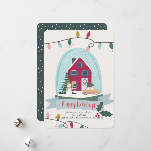 Kerstsneeuw Wereldbol Moving Announge Feestdagenkaart (Voorkant / Achterkant in situ)