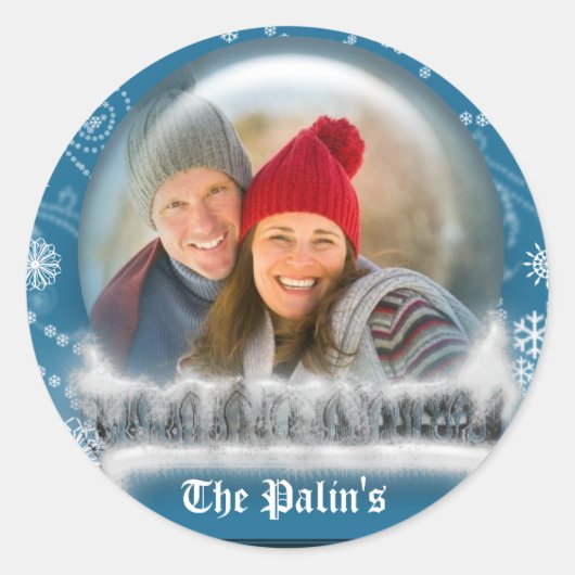 Kerstsneeuw Wereldbol Sjabloon Enveloppen Ronde Sticker (Voorkant)