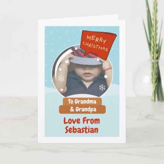 Kerstsneeuw Wereldbol Speech Bubble Photo Card Feestdagen Kaart (Voorkant)