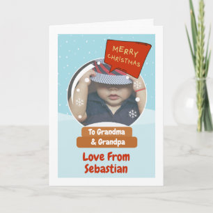 Kerstsneeuw Wereldbol Speech Bubble Photo Card Feestdagen Kaart