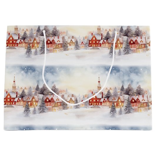 Kerstsneeuw Winter Wonderland Village Landschap Groot Cadeauzakje (Voorkant)