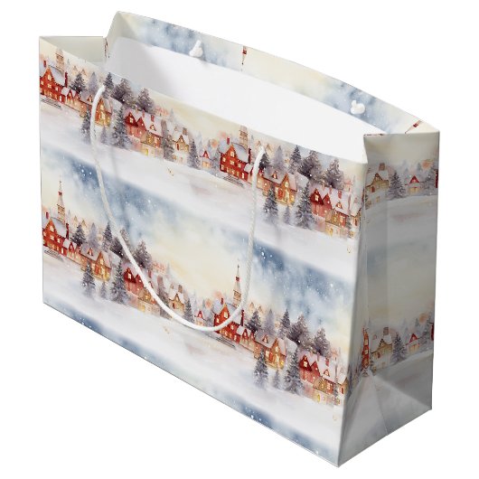 Kerstsneeuw Winter Wonderland Village Landschap Groot Cadeauzakje (Achterkant Gekanteld)
