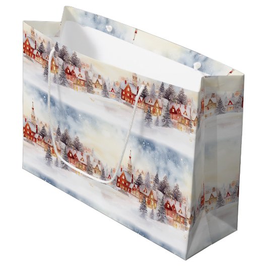 Kerstsneeuw Winter Wonderland Village Landschap Groot Cadeauzakje (Voorkant Gekanteld)