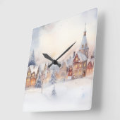 Kerstsneeuw Winter Wonderland Village Landschap Vierkante Klok (Hoek)