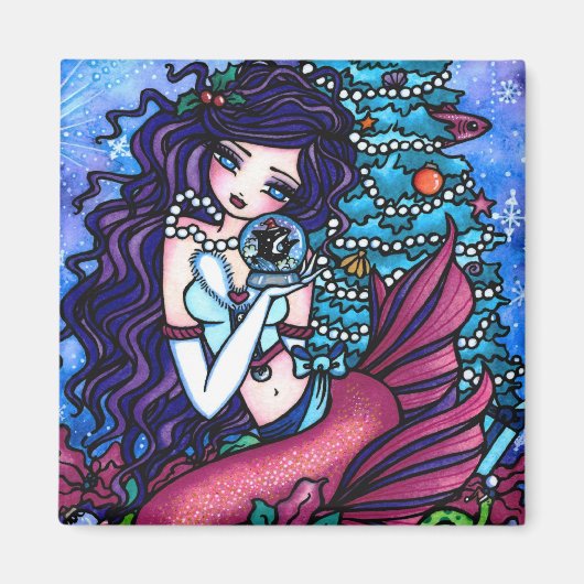 Kerstsneeuw Zeemeermin Tree Art van Hannah Lynn Magneet (Voorkant)