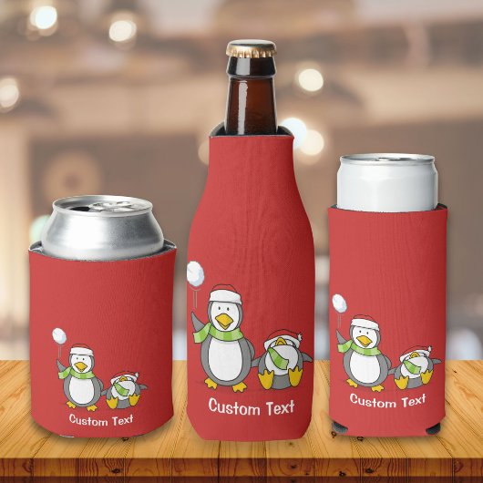 Kerstsneeuwballende pinguïns flesjeskoeler