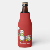 Kerstsneeuwballende pinguïns flesjeskoeler (Fles Voorkant)
