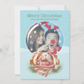 Kerstsneeuwbol en Konijn Koppel Fotokaart Kaart (Voorkant)