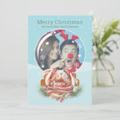 Kerstsneeuwbol en Konijn Koppel Fotokaart Kaart (Staand voorkant)