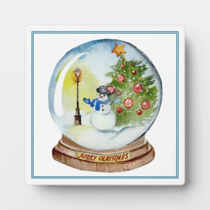 Kerstsneeuwbol met Sneeuwman & Boom Fotoplaat