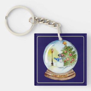 Kerstsneeuwbol met Sneeuwman & Boom Sleutelhanger