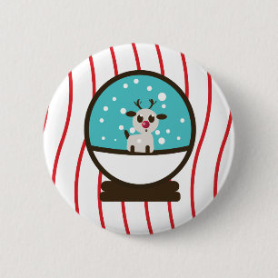 Kerstsneeuwbol Rendier Ronde Button 5,7 Cm