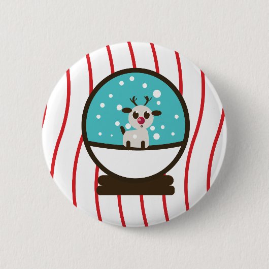 Kerstsneeuwbol Rendier Ronde Button 5,7 Cm (Voorkant)