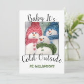 Kerstsneeuwfamilie met foto feestdagenkaart (Staand voorkant)