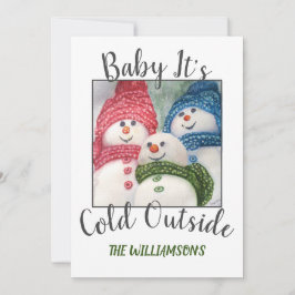 Kerstsneeuwfamilie met foto feestdagenkaart