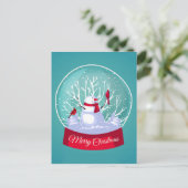 Kerstsneeuwglobe Snowman Kardinaal Rode vogels Briefkaart (Staand voorkant)