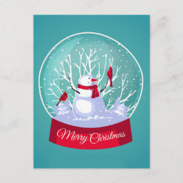 Kerstsneeuwglobe Snowman Kardinaal Rode vogels Briefkaart