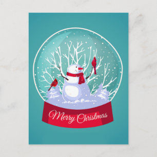 Kerstsneeuwglobe Snowman Kardinaal Rode vogels Briefkaart