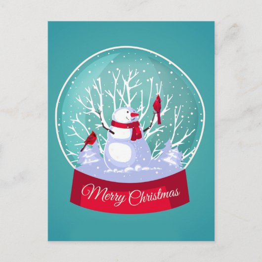 Kerstsneeuwglobe Snowman Kardinaal Rode vogels Briefkaart (Voorkant)