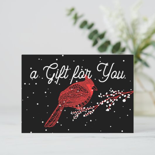 kerstsneeuwkardinaal cadeaubon (Staand voorkant)