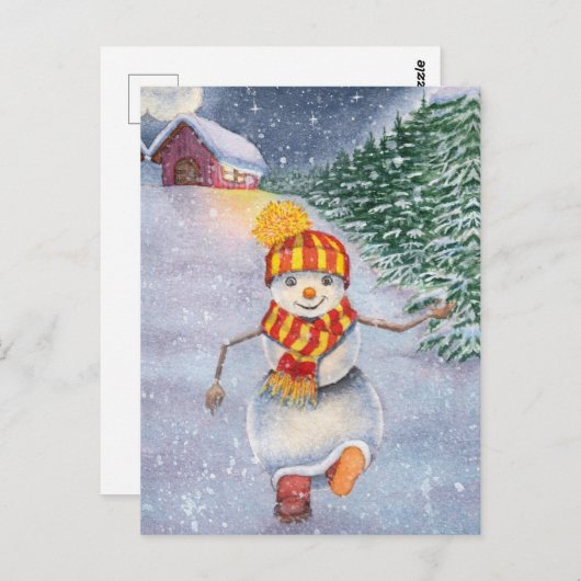 Kerstsneeuwman Briefkaart (Voorkant / Achterkant)