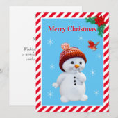 Kerstsneeuwman & Cute Rode Vogel Kerstkaart (Voorkant / Achterkant)