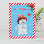 Kerstsneeuwman & Cute Rode Vogel Kerstkaart (Staand voorkant)